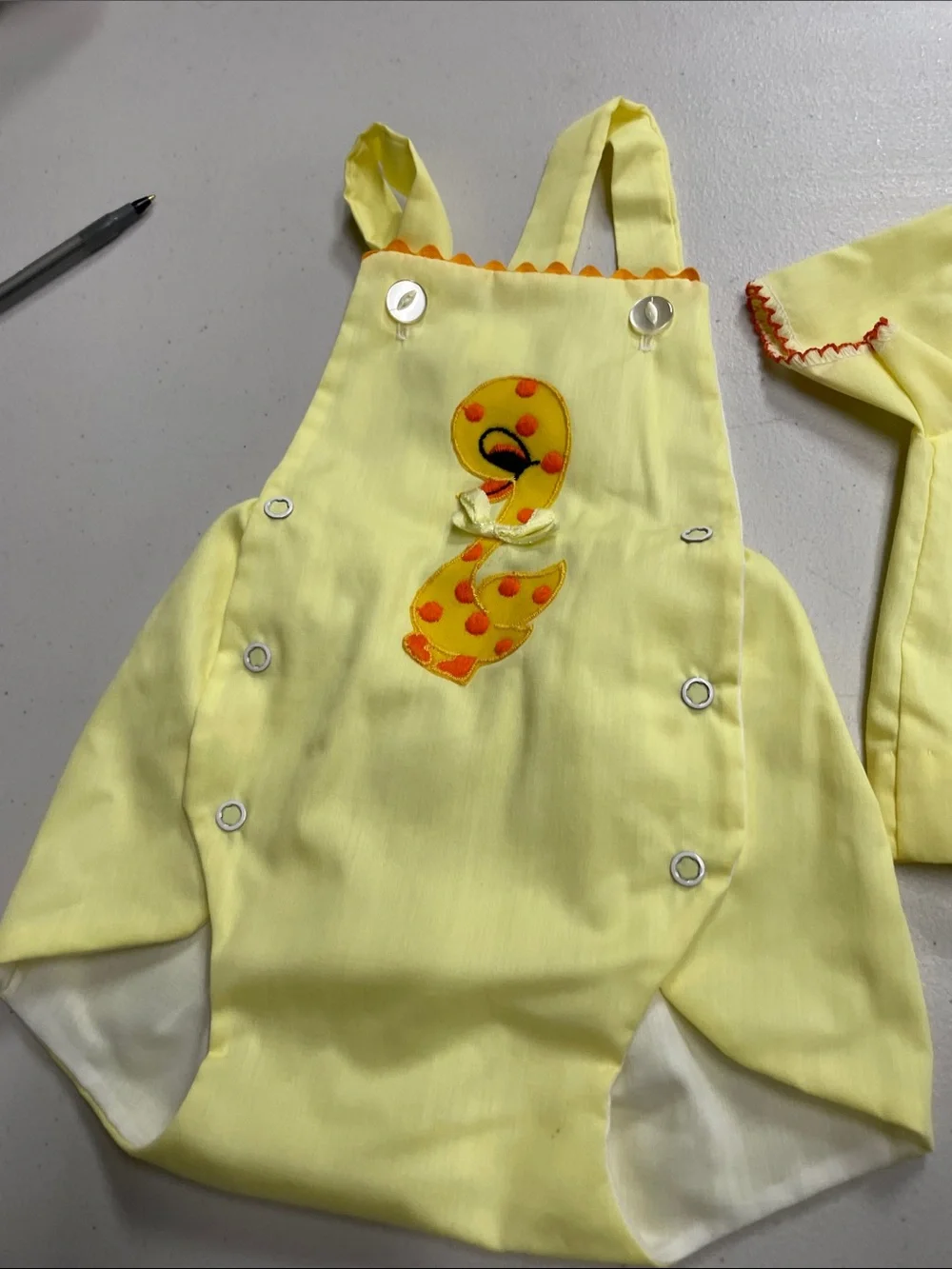Vintage Taylor Yellow Duck Appliqué Kids Two-Piece Set 3-6 M